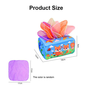 Baby Tissue Box Toy Crinkle Paper Sensory Silk Scarves Toys for 0-3 Year Old Kids-FoxA