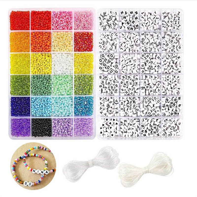 10800pcs Glass Seed Beads Craft Letter Beads Kit with 2 Rolls of Cord