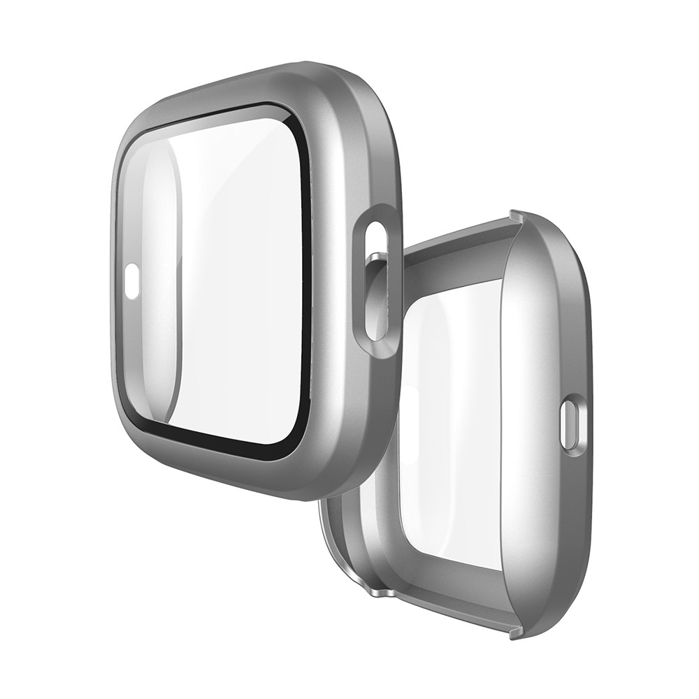 Watch Case For Fitbit Versa 2 Matt PC HD Tempered Glass Cover - Silver