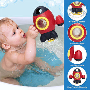 Bath Toys Space Rocket Spray Water with Rotatable Fountain for 18 Months and up-Red