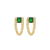 Pair Of Vintage Green Zirconia Chain Earrings For Women