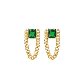 Pair Of Vintage Green Zirconia Chain Earrings For Women