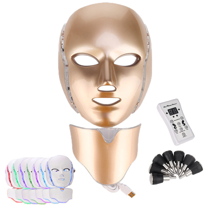 7 Colors Light Mask Beauty Instrument for Facial Care and Neck Skin-Gold