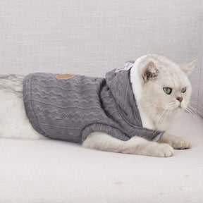 Cat Sweater with Hats Dog Hoodies Puppy Winter Coat Cold Weather Clothes-Grey