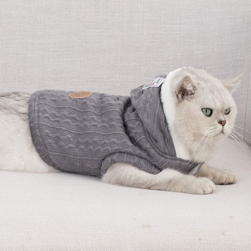 Cat Sweater with Hats Dog Hoodies Puppy Winter Coat Cold Weather Clothes-Grey