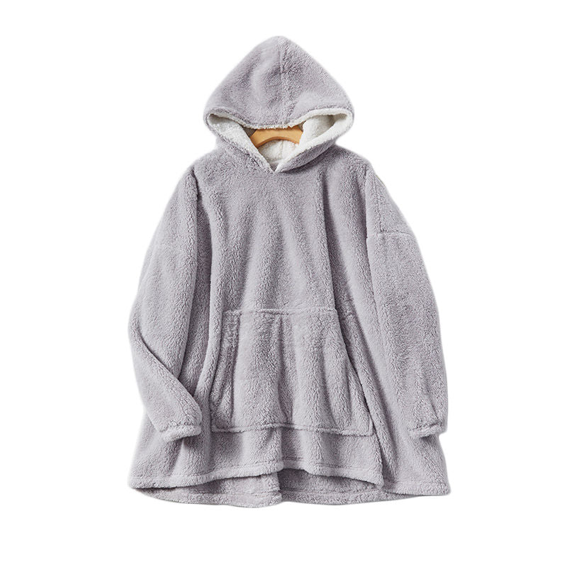 Hooded Pajama Top with Pocket for Unisex-Light Grey