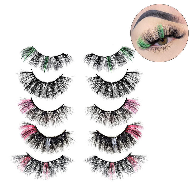 5 Pairs Glitter Mink Lashes Colored False Eyelashes Reusable-SetA