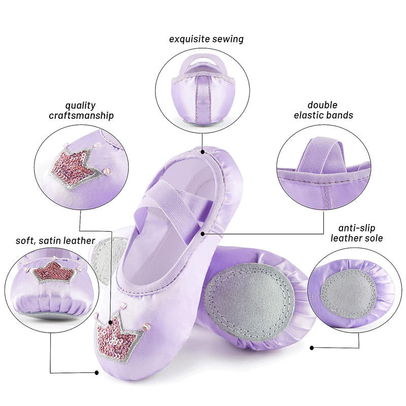 Ballet Shoes for Girls Soft Leather Satin Flat Gymnastic Shoes-Purple