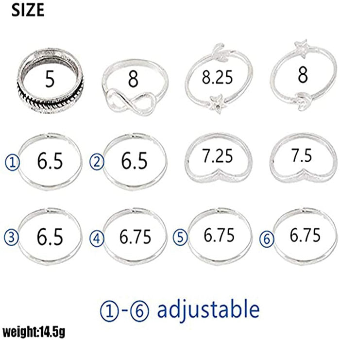 Rings for Women Teen Girls Silver Rings Womens Rings Cute Rings Stackable Rings Set (12Pcs)