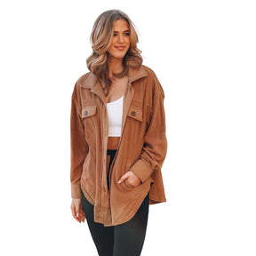 Lookbook Womens Fleece Long Sleeved Shirt Casual Boyfriend Blouse Top-Caramel