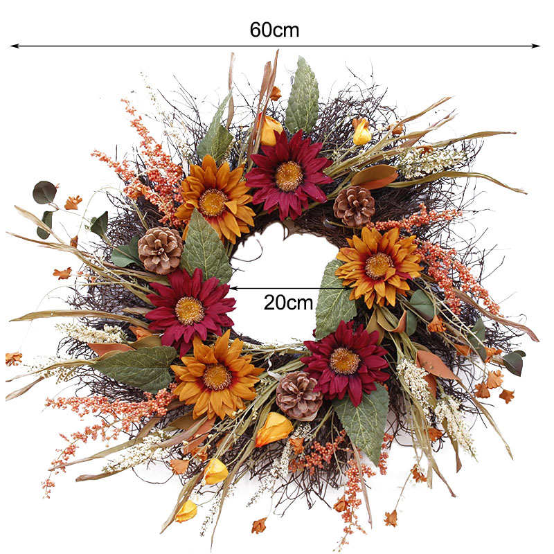 24in Sunflower Wreath in Autumn Holiday Decoration Gift for Front Door Window