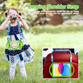 Cat Tablet Case For iPad 10th Rugged with Shoulder Strap-Green