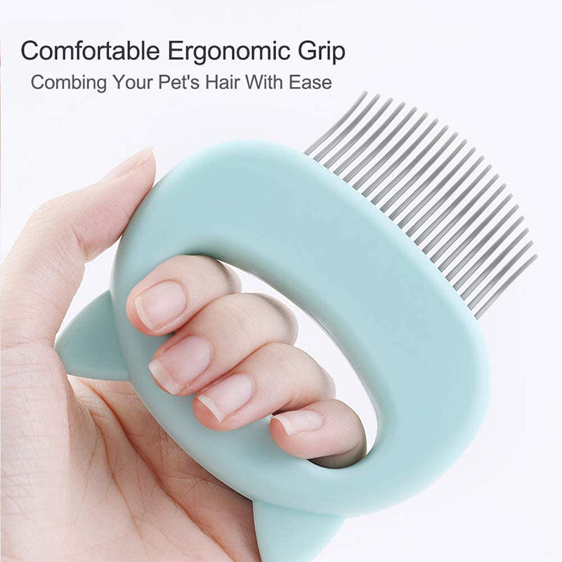 Pet Hair Removal Massaging Shell Comb Soft Deshedding Brush for Long and Short Hair Puppy Bunny-Green