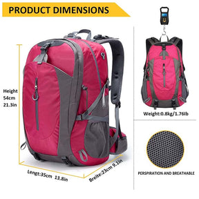 Hiking Backpack 40L Waterproof Lightweight Daypack with Rain Cover-Rose Red