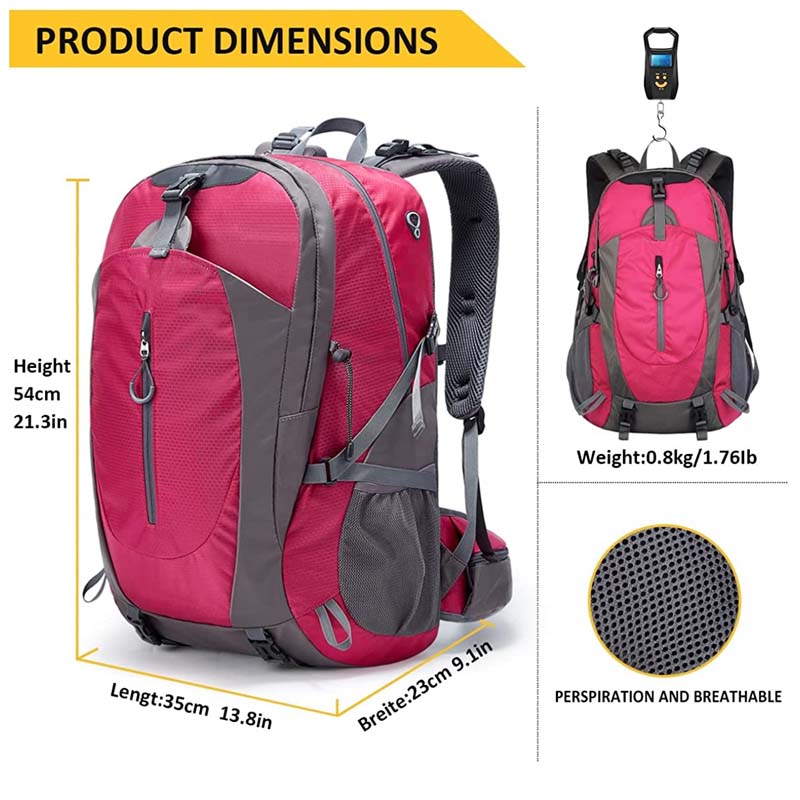 Hiking Backpack 40L Waterproof Lightweight Daypack with Rain Cover-Rose Red