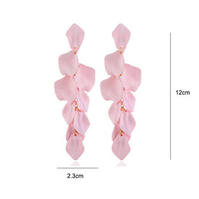 Long Drop Rose Petal Earrings for Women and Girls-Pink