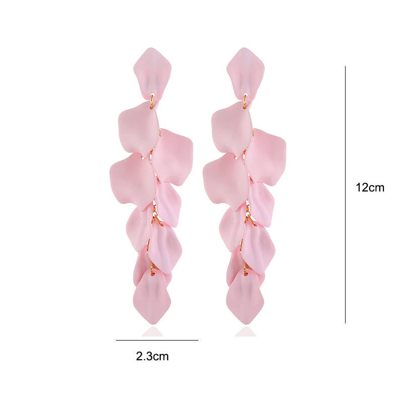 Long Drop Rose Petal Earrings for Women and Girls-Pink