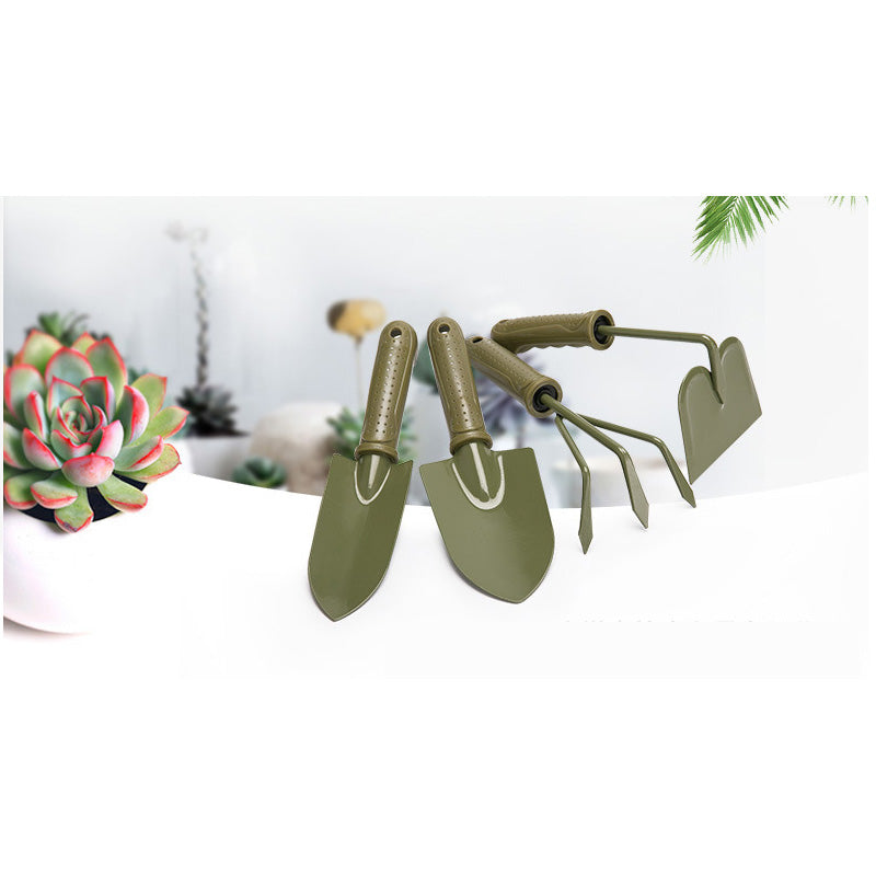 4 Piece Garden Tool Set Carbon Steel Garden Tool Lightweight Soft Ergonomic Handle Grip Non-Slip  -Olive Green