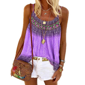 Womens Casual Loose Printed Spaghetti Strap Tank Top-Purple