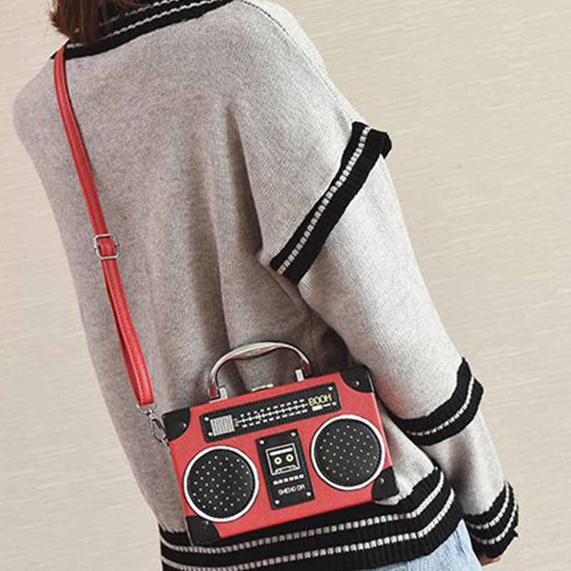 Unique Vintage Radio Shaped Cross-Body Bag Women Clip Clasp Shoulder Bag-Red