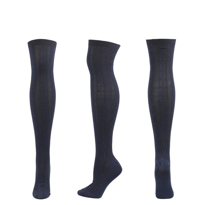 2Packs Women Extra Long High Socks Knit Warmers Thick Tall Long Boot Stockings Leg-BlackNavy