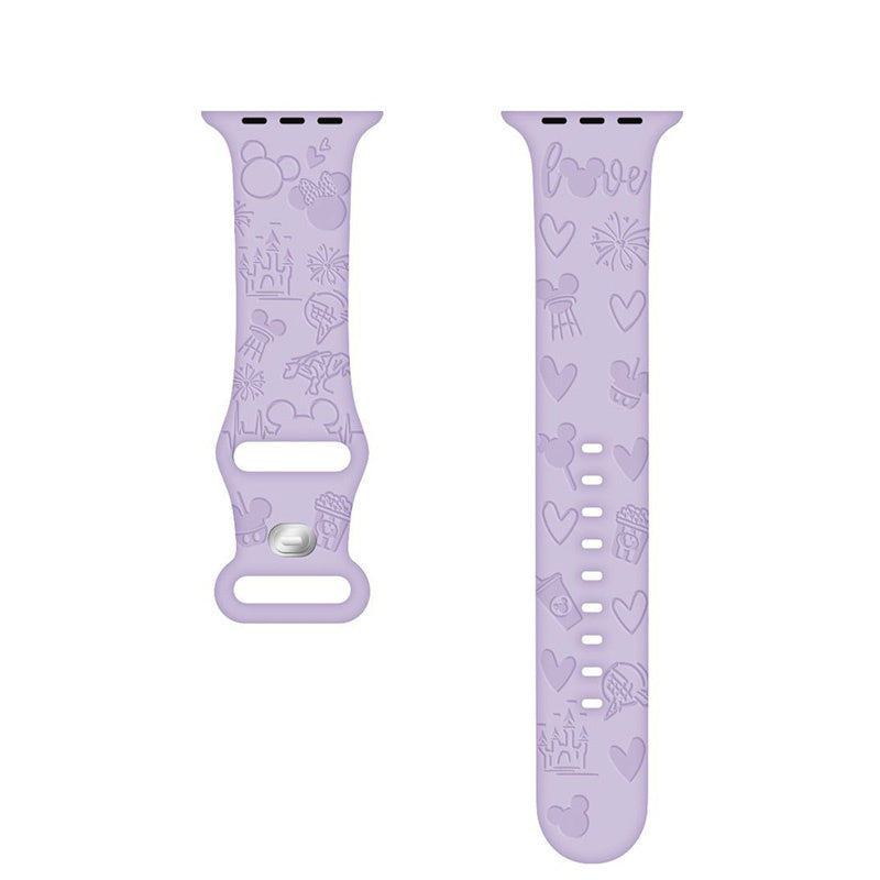 Cartoon Engraved Bands Silicone Castle Pattern for Apple Watch-PurpleA