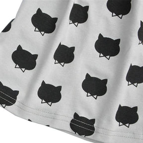 Girls Holiday Dress Graffiti Cat Printed Long Sleeve Toddler Dresses-Gray