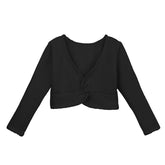 Kids Long Sleeve Wrap Tops Leotards for Girls Dance Ballet Cardigan Bolero-Black