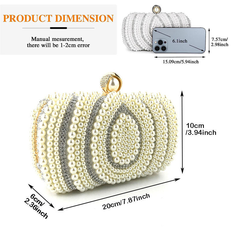 Womens Pearl Beaded Clutches Bags Luxury Evening Purse for Party Prom-Apricot