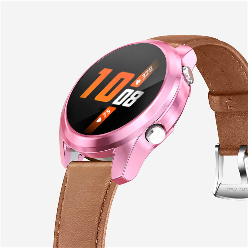 TPU Screen Protector Case For Huawei Watch GT2 42mm&46mm with HD Tempered Glass-Pink