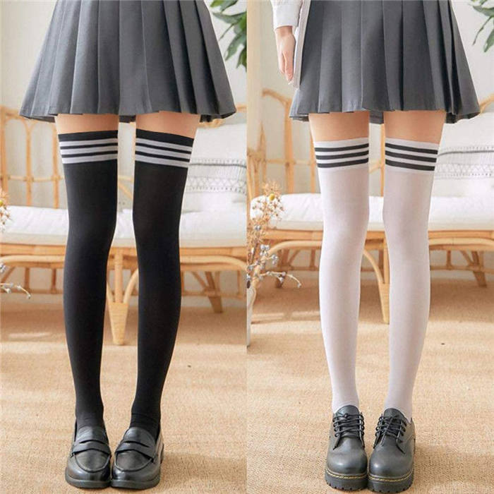 6 Packs B Womens Long Striped Socks Over Knee Thigh High Socks Warm Stocking