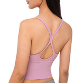 Longline Sports Bras Padded Comfortable Fitness Crop Tank Tops-Pink Purple
