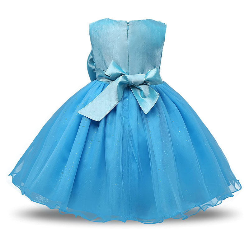 Girl Sleeveless Lace 3D Flower Tutu Holiday Princess Wedding Dresses-Blue