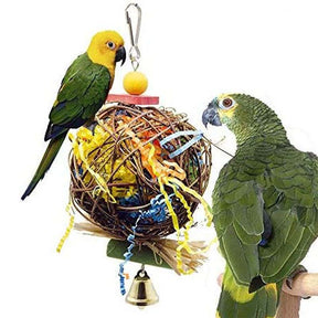 2pcs Bird Chew Toys Foraging Shredder Parrot Cage Hanging Takraw