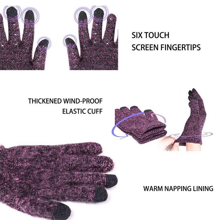 WIWU Winter Woman Gloves Upgraded Touch Screen Anti-Slip Silicone Gel Elastic Cuff Thermal-Rose-DZ32