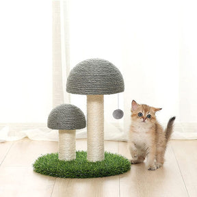 Cat Scratching Post Mushroom Durable Sisal Board with Dangling Ball-Gray