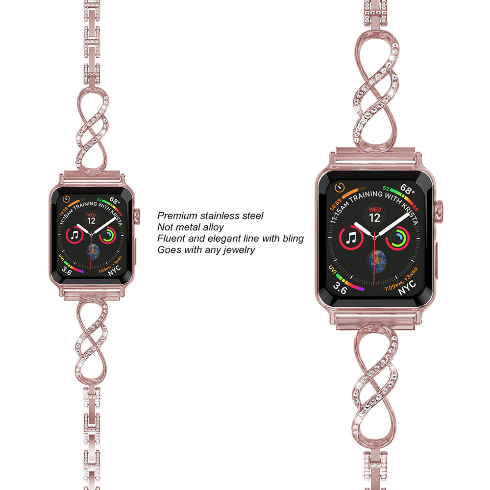 8 Shape Watch Band Stainless Steel Wristbands for Apple IWatch Series SE/1/2/3/4/5/6 For Women-Rose Pink