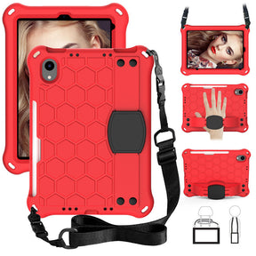 Hive iPad Case For iPad Mini 6 Durable Stand Cover With Shoulder Strap-RedBlack