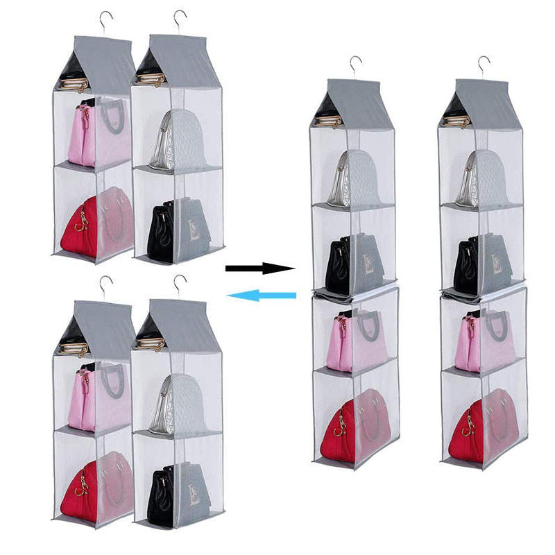 2 Pcs Hanging Handbag Organizer Detachable for Closet Space Saving-Grey