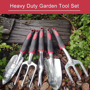 5 Piece Garden Tool Aluminum Heavy Duty Gardening Tool Set with Non-Slip Rubber Grip for Men and Women -Black Red