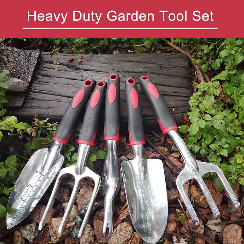 Home & Living5 Piece Garden Tool Aluminum Heavy Duty Gardening Tool Set with Non-Slip Rubber Grip for Men and Women -Black Red