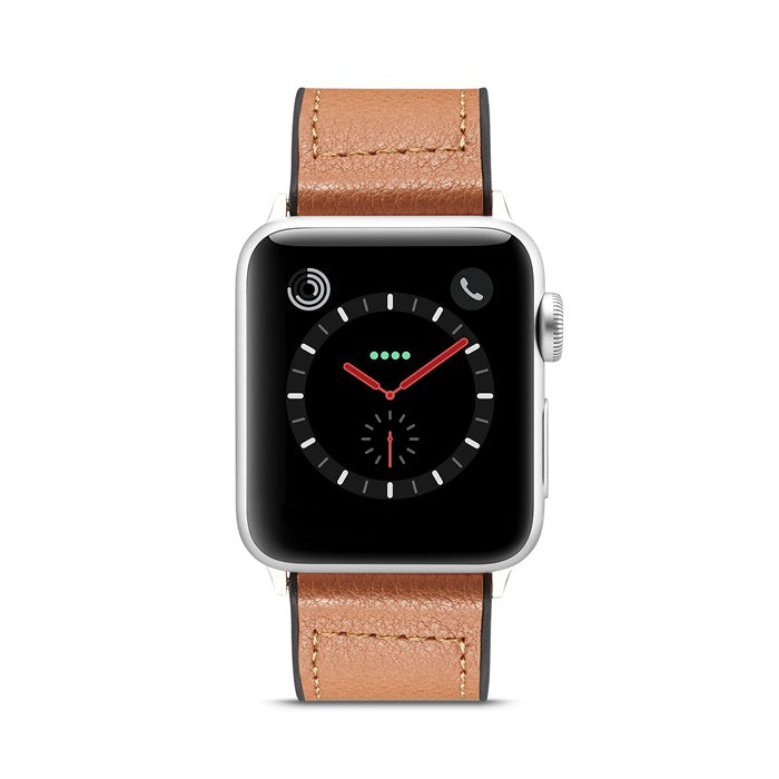 Silicone+Leather Watch Strap For Apple iWatch-Brown