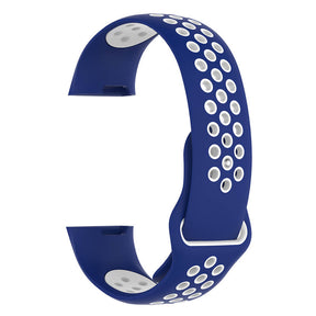 Double Color Porous Breathable Watch Band Silicone Wristband For Fitbit Charge 3 Sport Smartwatch -Blue White