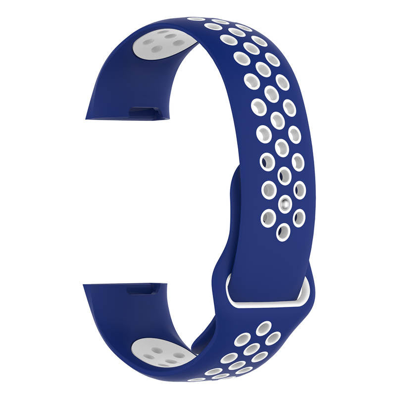 Double Color Porous Breathable Watch Band Silicone Wristband For Fitbit Charge 3 Sport Smartwatch -Blue White