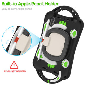 CatB Silicone Case For iPad Mini 6 Shockproof Shoulder Strap Handle Stand-Black Green
