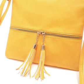 Lightweight Medium Crossbody Bag with Tassel-Yellow