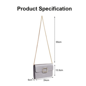 Womens Fashion Square Buckle Design Evening Bag with Chain Strap-Silver