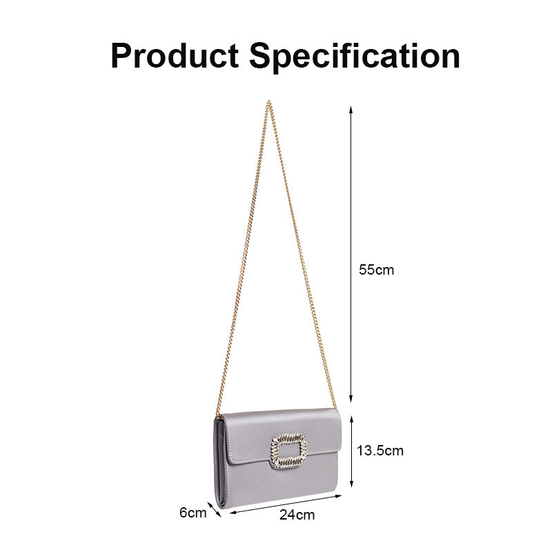 Womens Fashion Square Buckle Design Evening Bag with Chain Strap-Silver