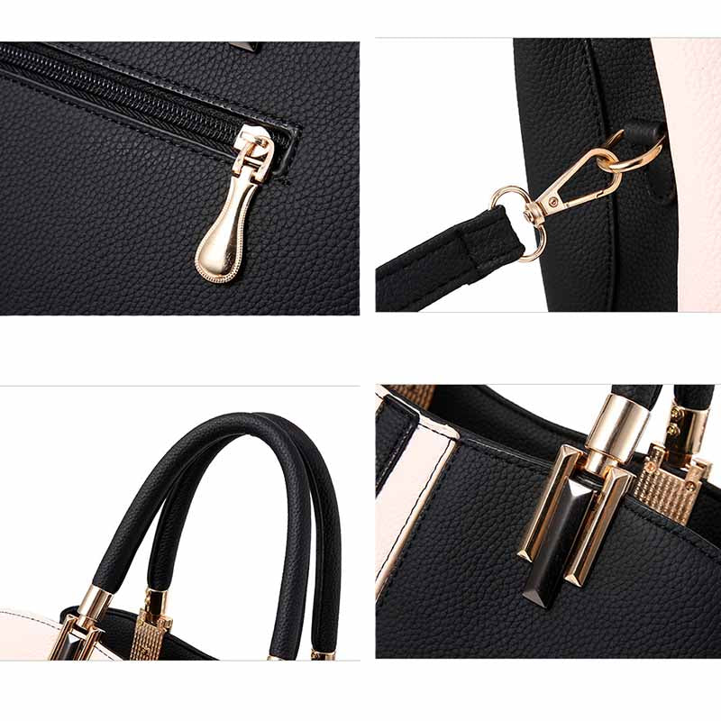 Fashion Colorblock Shoulder Bag Women Top Handle Leather Totes-Grey