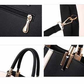 Fashion Colorblock Shoulder Bag Women Top Handle Leather Totes-Pink